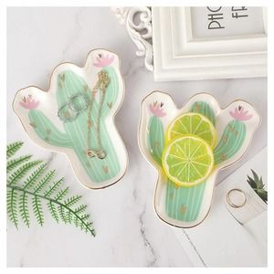 Gold Rimmed Cactus Trinket Dish/Tray NWOT